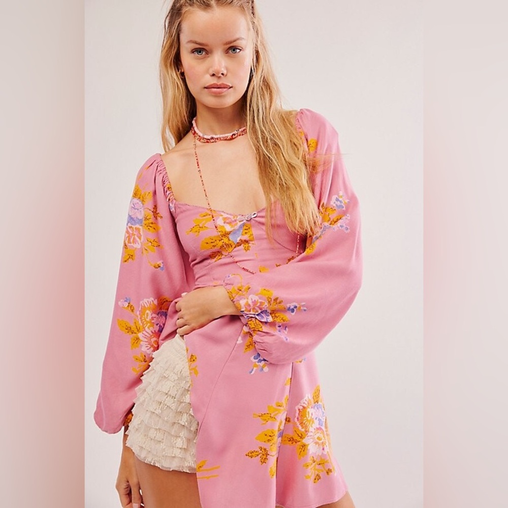 NWOT Free People Francesca Pink Mini Floral Dress Size XS